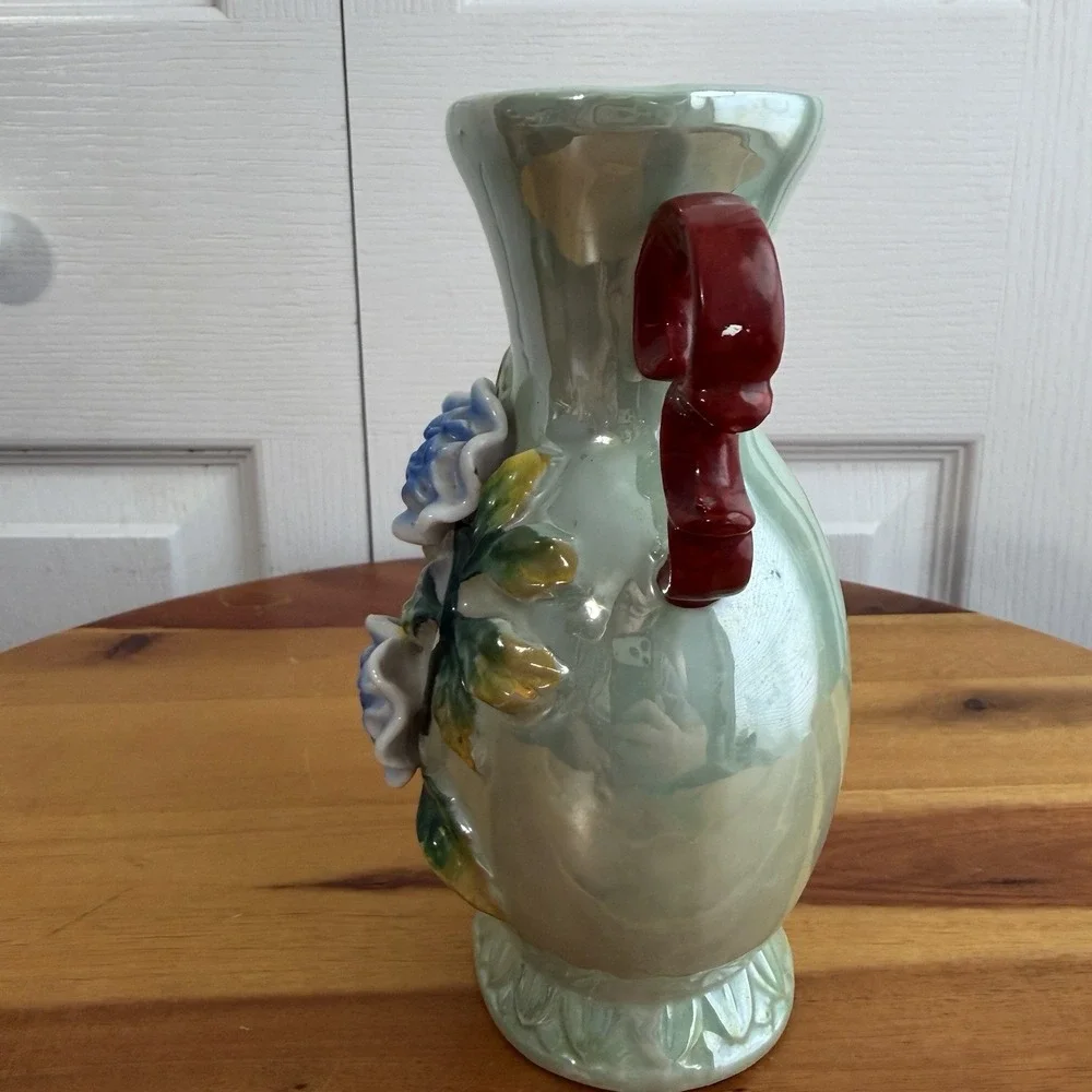 Vintage Lusterware Japan 3D Floral Multicolor Vase Grannycore Collectible Gifts
